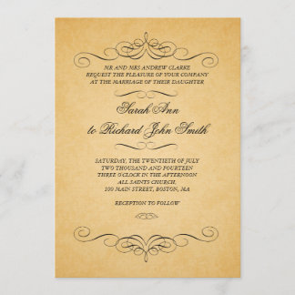 Invitación Boda negra del Flourish de los remolinos del