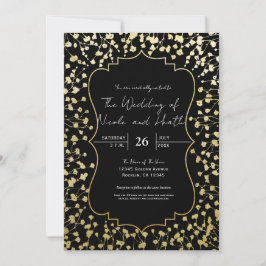 Invitación Boda Negra Floral Elegante con Aliento de Bebé Dor