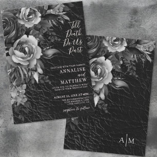 Invitación Boda Negra Floral Elegante Gótica