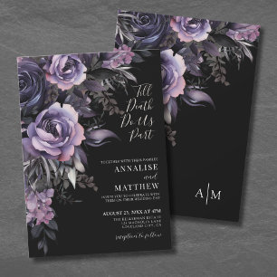 Invitación Boda Negra Floral Gótica Moderna