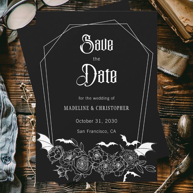 Invitación Boda negra floral gótica salva la fecha (Subido por el creador)
