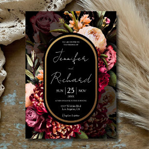 Invitación Boda Negra Floral Oscura y Malhumorada Maestros Ho