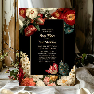 Invitación Boda Negra Floral Romántica y Melancólica