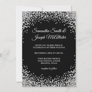 Invitación Boda Negra Frontera de Purpurina de Plata