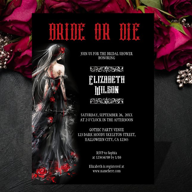 Invitación Boda negra gótica vestida novia o novia muerta (black gothic watercolor wedding dress)