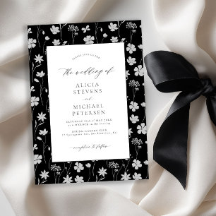Invitación Boda negra jardín floral blanco elegante