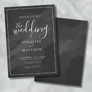 Invitación Boda Negra Minimalista de Acuarela