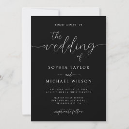 Invitación Boda Negra Minimalista Moderna Caligrafía