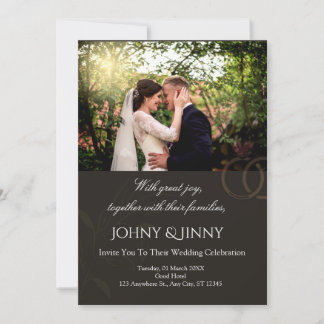 Invitación Boda negra moderna personalizable con foto