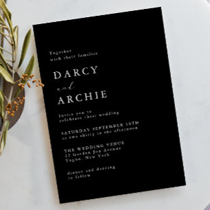 Invitación Boda Negra Moderna y Elegante