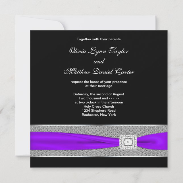 Invitación Boda Negra Morada (Anverso)