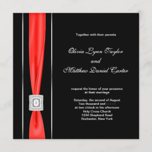 Invitación Boda negra negra roja moderna