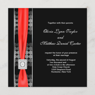 Invitación Boda negra roja blanca del negro moderno del punto