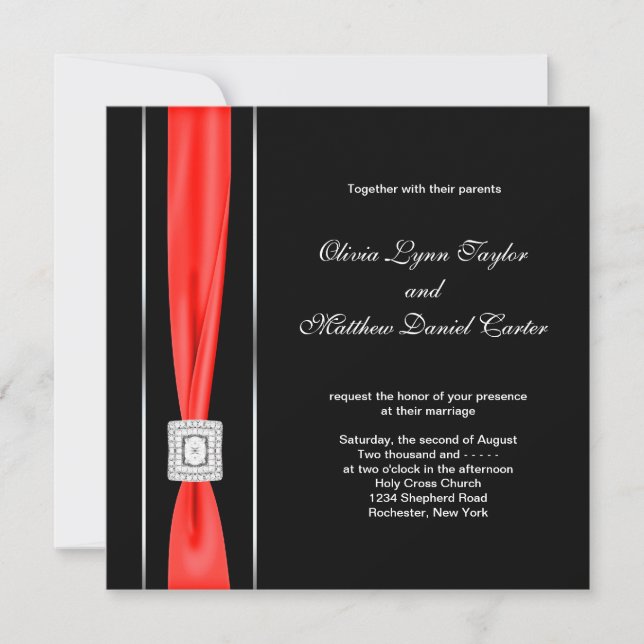 Invitación Boda Negra Roja Moderna (Anverso)