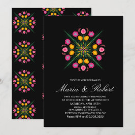 Invitación Boda Negra Rosa Floral Dibujada a Mano Mexicana