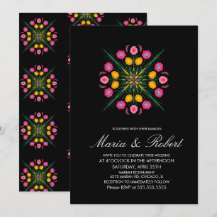 Invitación Boda Negra Rosa Floral Dibujada a Mano Mexicana