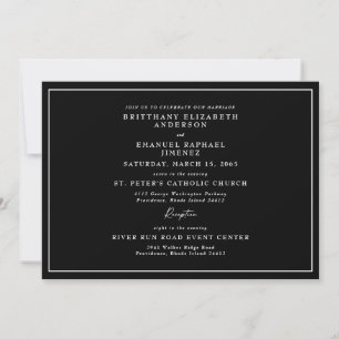 Invitación Boda Negra Simple Sin Padres Enumerados