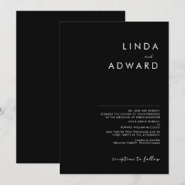 Invitación Boda Negra Tradicional Minimalista Moderna