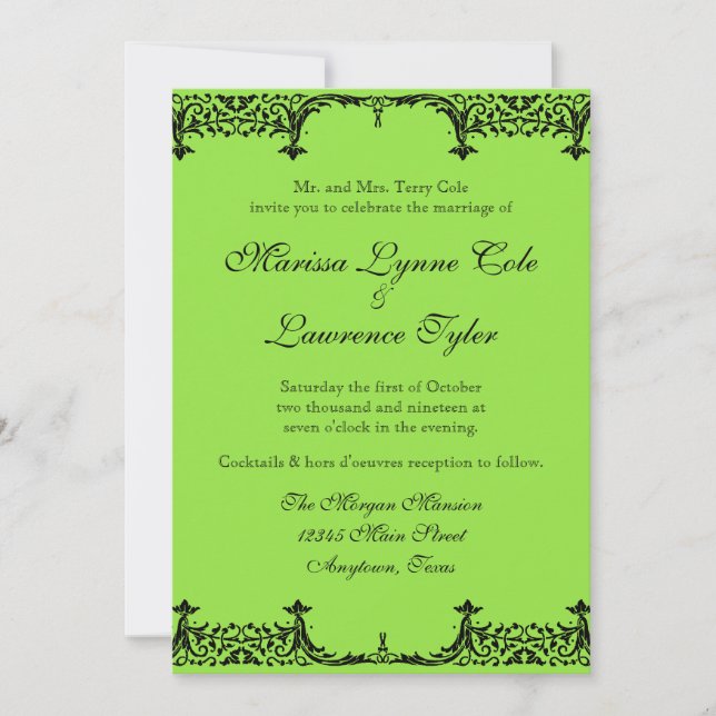 Invitación Boda negra y blanca de Lis Damask (Anverso)