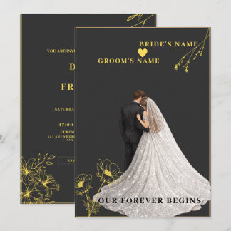 Invitación boda negra y dorada