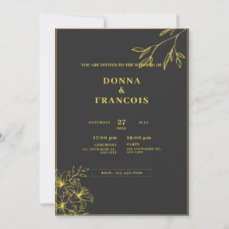 Invitación boda negra y dorada
