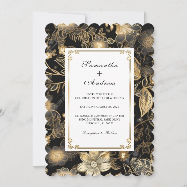 Invitación Boda Negra y Dorada Personalizable (Anverso)