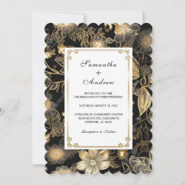 Invitación Boda Negra y Dorada Personalizable