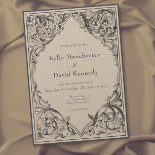 Invitación Boda Negra y Marrón Victoriana Hasta la Muerte