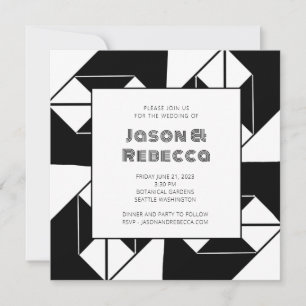 Invitación Boda negrita Art Decó Vintage Black Tile