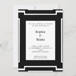 Invitación Boda negrita del Art Decó negro y blanco