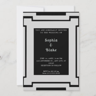 Invitación Boda negrita en negro y plateado Art Deco