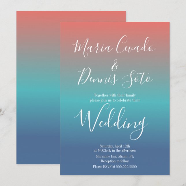 Invitación Boda Negrita Gradiente Atardecer Script (Anverso / Reverso)