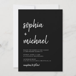 Invitación Boda Negrita Moderna De Guión Negra Y Blanco