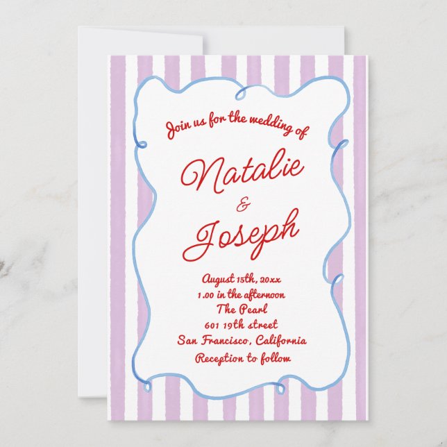 Invitación Boda negrita pintada con colores retro (Anverso)