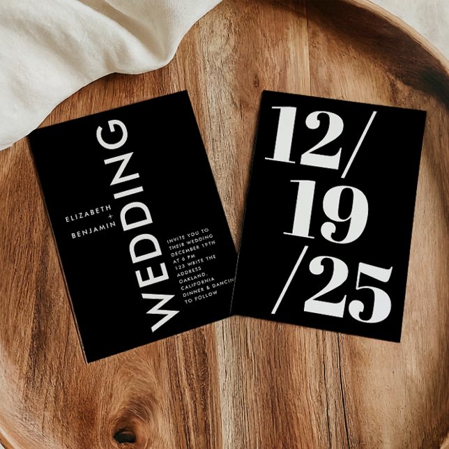 Invitación Boda negrita simple negro y blanco minimalista (Subido por el creador)