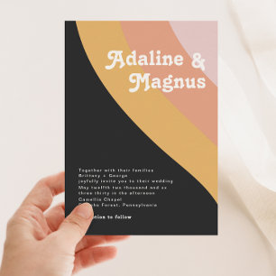 Invitación Boda negro arcoiris de 70 años moderno retro