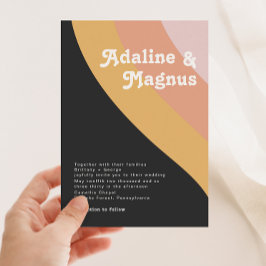 Invitación Boda negro arcoiris de 70 años moderno retro