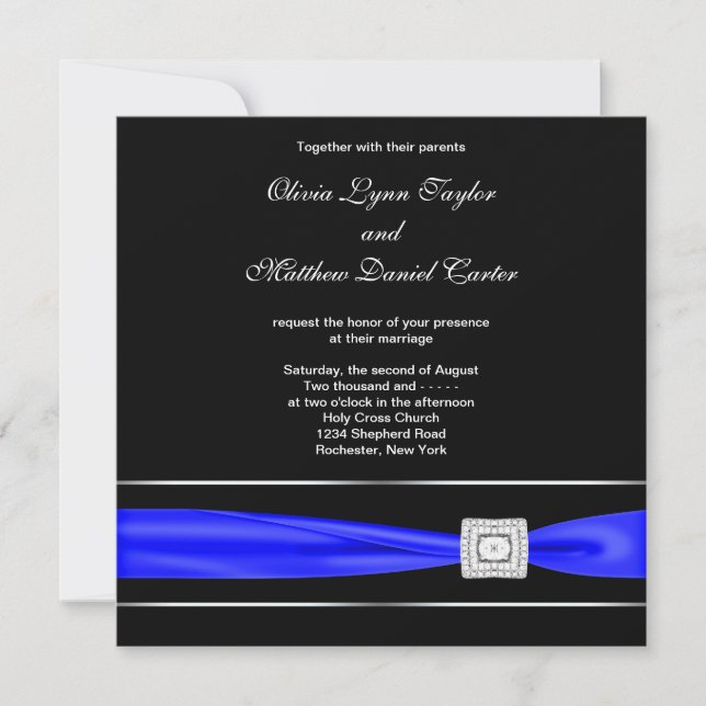 Invitación Boda negro azul real (Anverso)