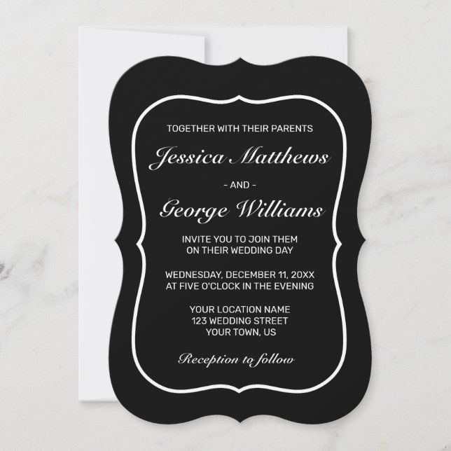 Invitación Boda negro blanco Minimalista moderno (Anverso)