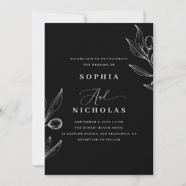Invitación Boda negro botánico de oliva - Código de foto y QR