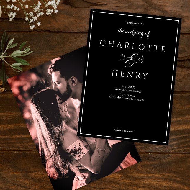 Invitación Boda negro con guión de caligrafía elegante (Subido por el creador)