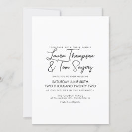 Invitación Boda negro con guión de letras de mano minimalista