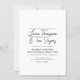 Invitación Boda negro con guión de letras de mano minimalista