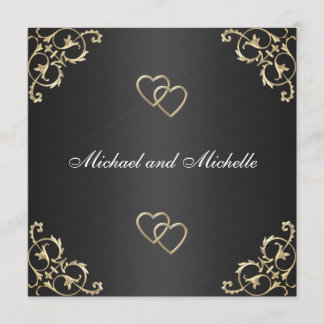 Invitación Boda Negro con Ribetes de Metal Dorado