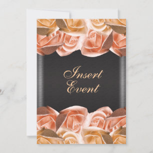 Invitación boda negro crema Naranja rosa elegante