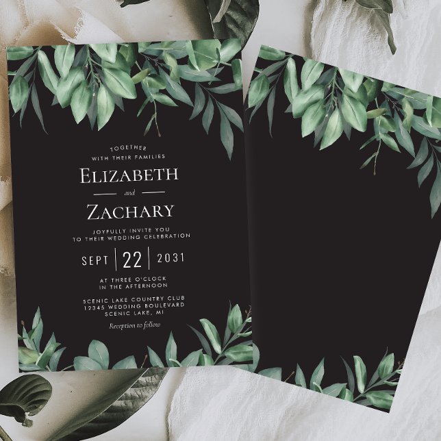 Invitación Boda negro de borde de vegetación exuberante (Subido por el creador)