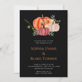 Invitación Boda negro de calabaza blanca y púrpura naranja