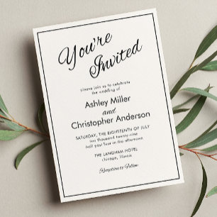Invitación Boda negro de carbón vegetal minimalista