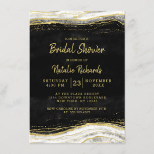 Invitación Boda negro de color blanco y oro geode ducha de no