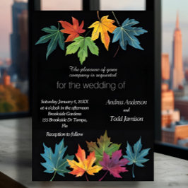 Invitación Boda negro de contraste de hojas de otoño